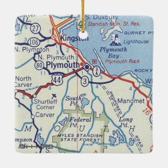 Plymouth MA Vintage Map Ceramic Ornament (Back)