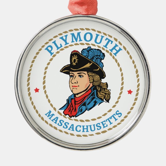 Plymouth Massachusetts Colonial Metal Ornament (Front)