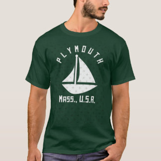 Plymouth Massachusetts Sailing Boating White Text  T-Shirt