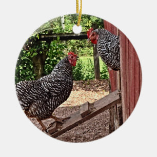 Plymouth Rock Hens Ceramic Ornament