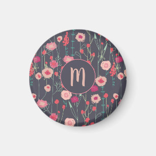 Plymouth Wild Flower Painting Dark Monogram Magnet