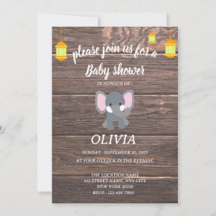 Plywood background baby elefant baby shower  invitation
