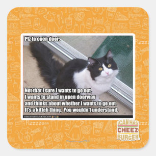 Plz to open door square sticker