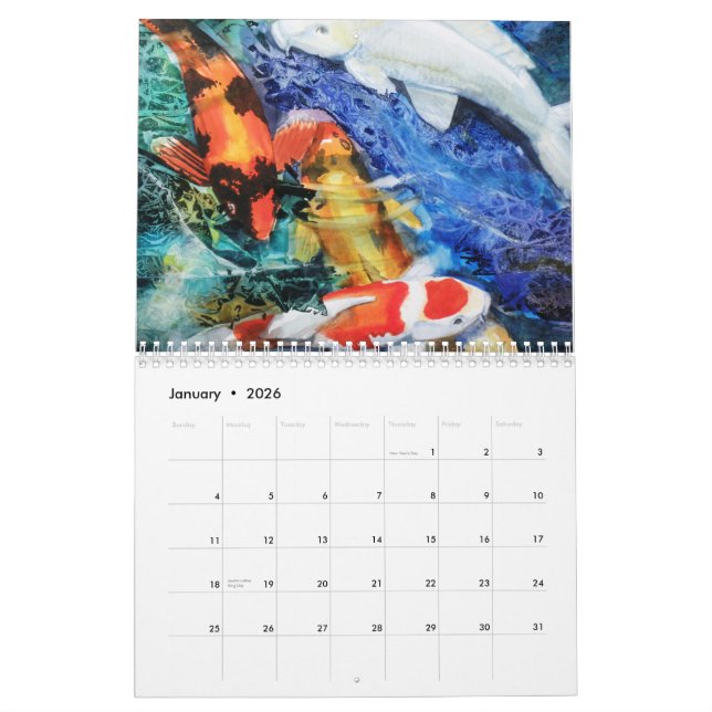 PMACarlson Koi Watercolor Calender Calendar (Jan 2026)
