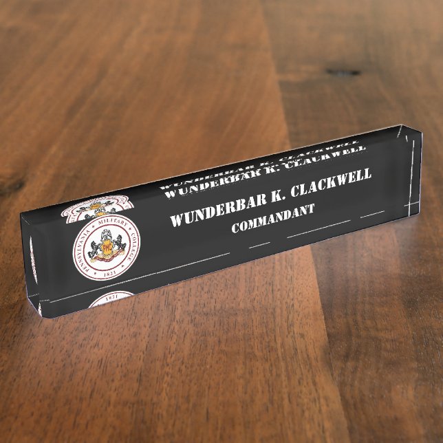 PMC DESK NAMEPLATE w/Classic PMC Seal (WHT TEXT) (Side)