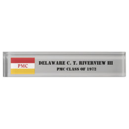 PMC DESK NAMEPLATE w/PMC Flag (BLK TEXT)