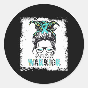 Pmdd Warrior Mom Ribbon Awareness Messy Bun Classic Round Sticker