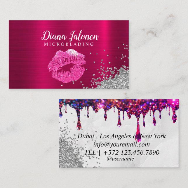 PMU Microblading Artist Sparkling Rose Business Card (Front/Back)