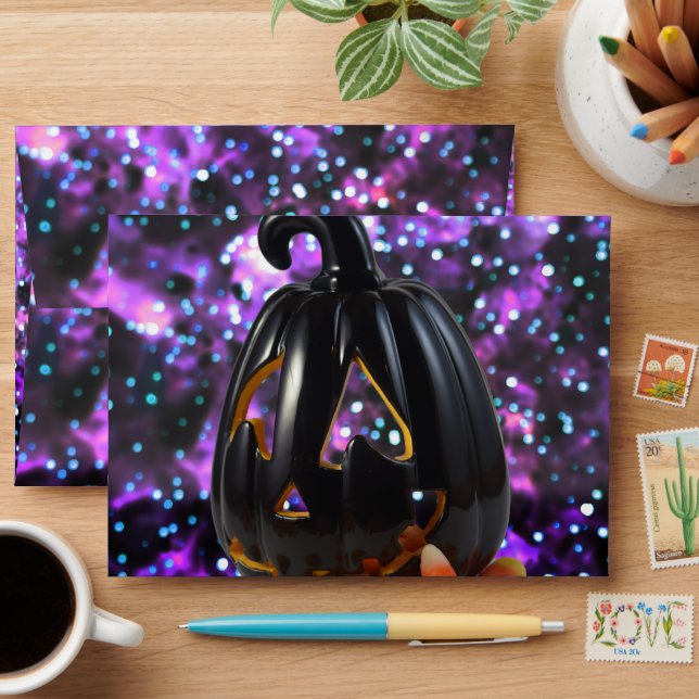 PN 60 Black Pumpkin on Purple Background Envelope (Desk)