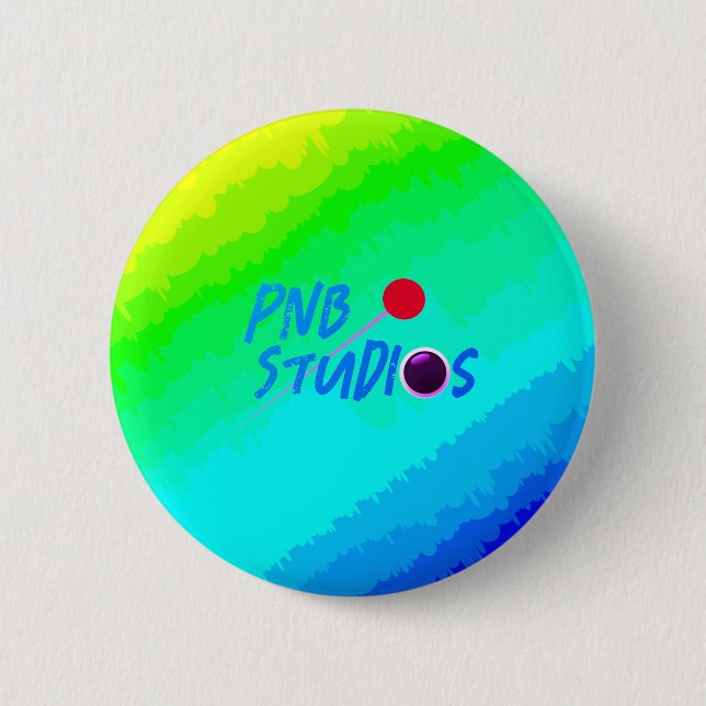 PNB Studios Logo - Wavy Rainbow Background pin/ 2 Inch Round Button (Front)