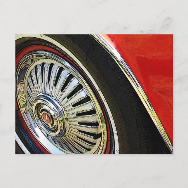 Pneu de voiture classique vieux rouge - Carte post (Devant)