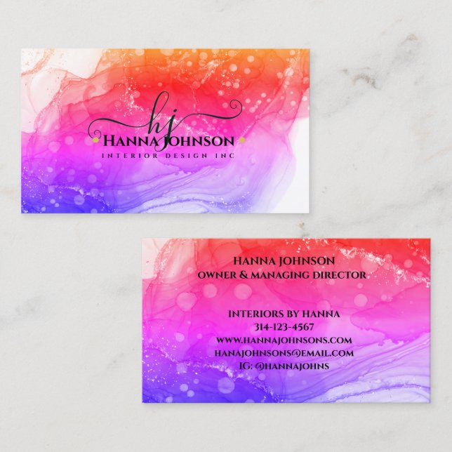 Pnk Gold Marble Agate Monogram initial geode  Business Card (Front/Back)
