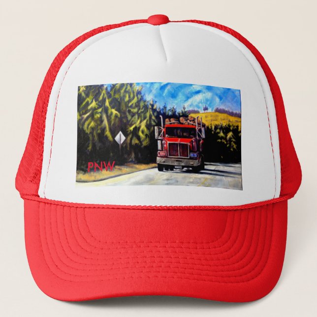 PNW Red Trucker Hat- The Logging Truck Trucker Hat (Front)