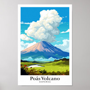 Poas Volcano Costa Rica Art Travel Illustration Poster
