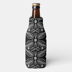 Poblanos Abstract Leaves Pattern Black White Bottle Cooler