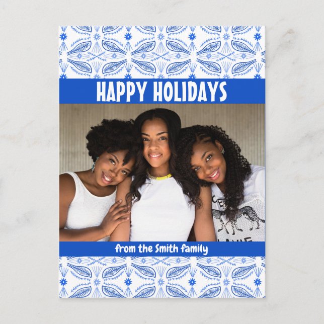Poblanos Tile Pattern CUSTOM PHOTO Holiday Postcard (Front)