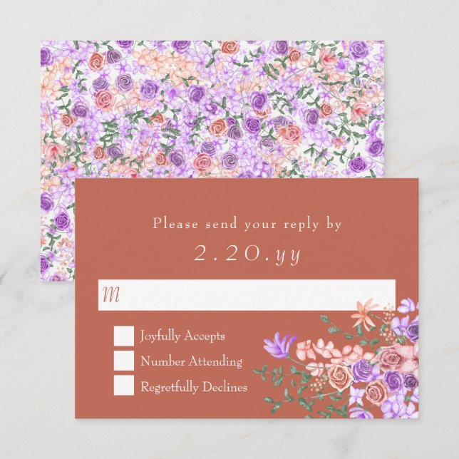 Poche, Argile, Lilac Rose Bouquet Mariage Carte RS (Devant / Derrière)