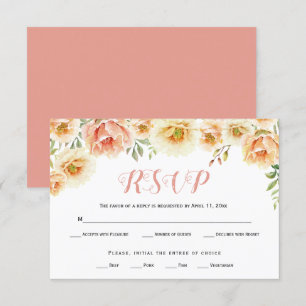 Pocher corail aquarelle fleurs mariage carte RSVP