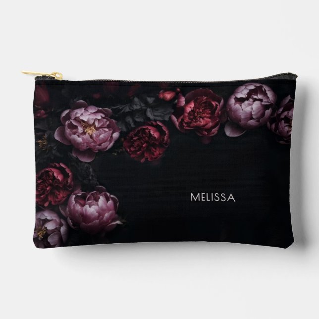Pochette À Accessoires 3D Purple Red Peonies Black Background (Recto)