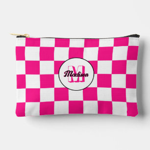 Pochette À Accessoires à damiers rose chaud blanc rétro Monogram