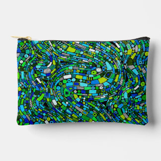 Pochette À Accessoires Abstract Design Blue Green Waves Shapes