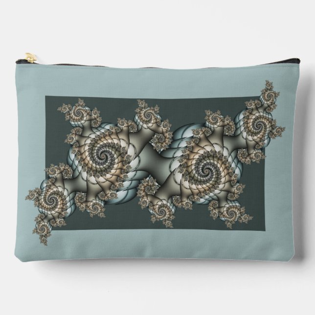 Pochette À Accessoires Abstrait Beige clair Bleu Fractal Art Spirales (Recto)