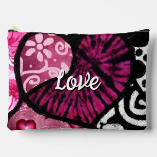 Pochette À Accessoires Abstrait coeur d'amour rose Floral Pois noir