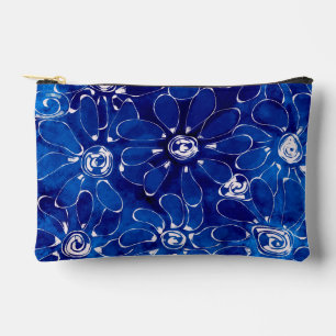 Pochette À Accessoires Abstrait Floral Art Motif Bleu Fleurs blanches