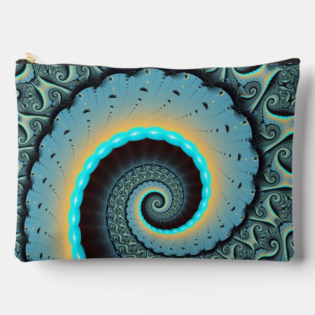 Pochette À Accessoires Abstraite spirale d'art fractal bleu turquoise ora (Recto)