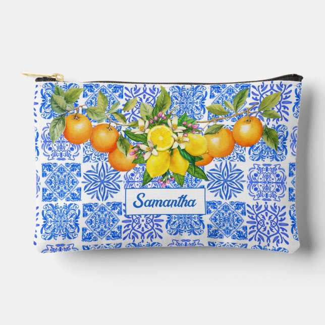 Pochette À Accessoires Acitrus bleu sicilien jaune azulejo méditerranéen (Recto)