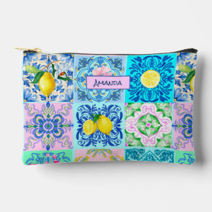 Pochette À Accessoires agrumes turquoise siciliens azulejo méditerranéen