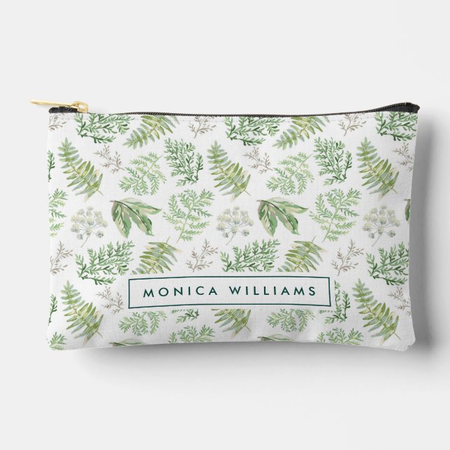 Pochette À Accessoires Ajoutez votre nom | Forest Greenery Motif (Recto)