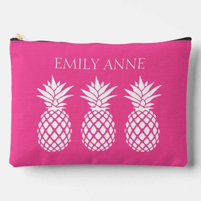 Pochette À Accessoires Ananas blancs chic sur fond rose (Recto)