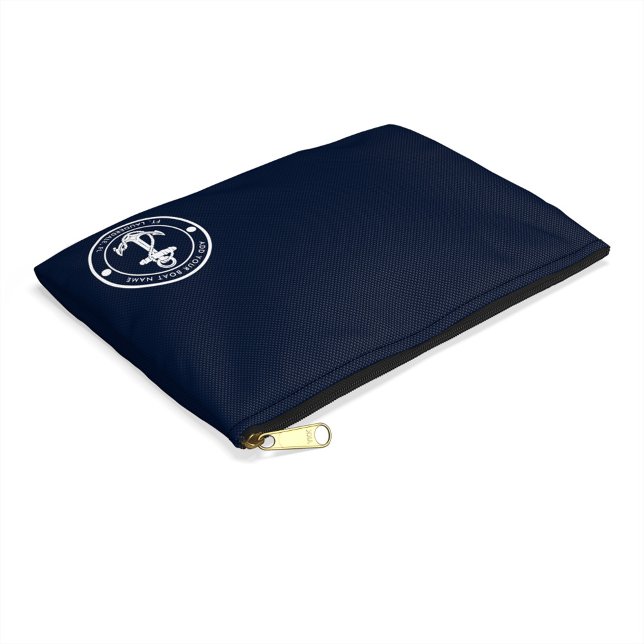 Pochette À Accessoires Ancre nautique Nom du bateau Moderne Côtier Person (Your Boat Name Nautical Anchor Navy Blue Accessory Pouch)