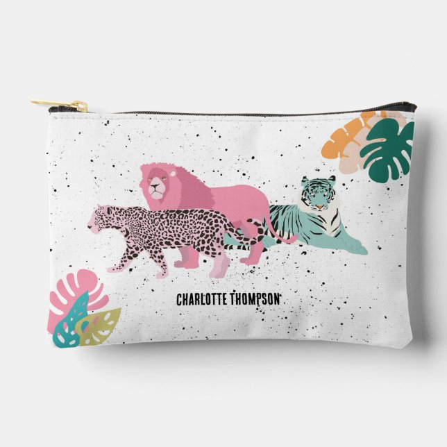 Pochette À Accessoires Animaux sauvages colorés et Feuilles tropicaux (Recto)
