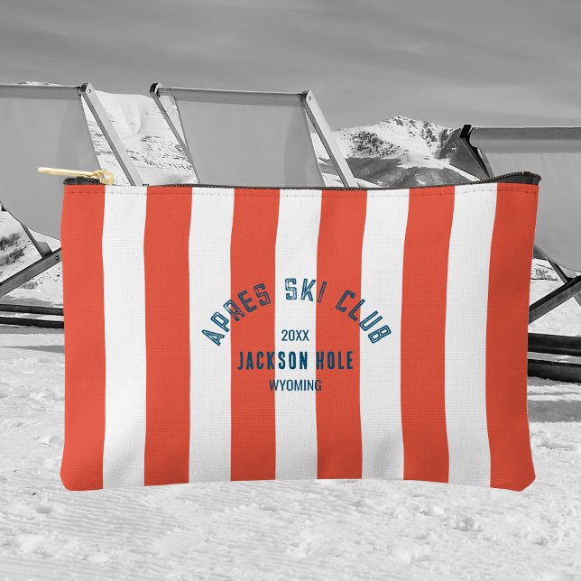 Pochette À Accessoires Apres Ski Club Red Stripe Lieu personnalisé Ski (Créateur téléchargé)