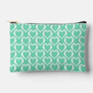 Pochette À Accessoires Aquamarine Motif Petits Cœurs Blancs Petit
