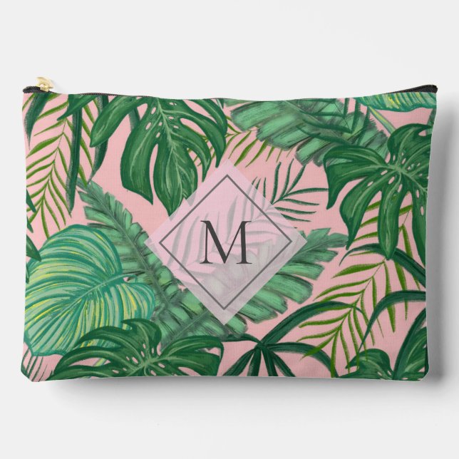 Pochette À Accessoires Aquarelle botanique tropicale Monogramme d'art ros (Recto)