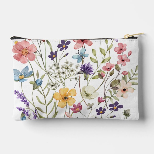 Pochette À Accessoires Aquarelle Fleur Sauvage Romantique  (Verso)