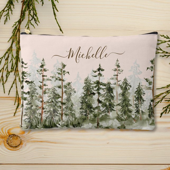 Pochette À Accessoires Aquarelle monogramme Forêt verte (In situ, on table)