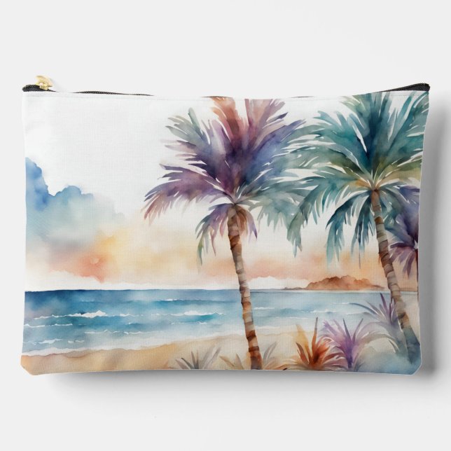 Pochette À Accessoires Aquarelle Plage tropicale, Palmiers (Recto)