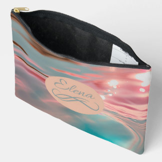 Pochette À Accessoires Aquarelle rose et bleu serene avec nom personnalis