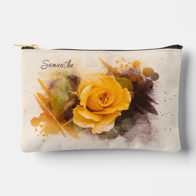 Pochette À Accessoires Aquarelle Rose Jaune Unique (Recto)
