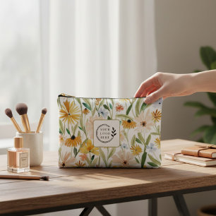 Pochette À Accessoires Aquarelle rustique Fleurs sauvages Ajouter Logo En