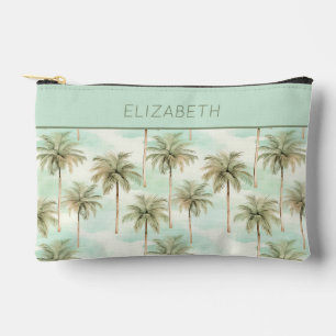 Pochette À Accessoires Aquarelle tropicale Palmiers Aqua et Tan