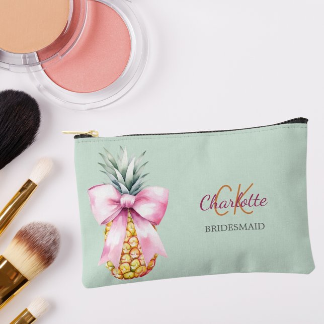 Pochette À Accessoires Arc rose ananas tropical sauge vert bridesmaid (Créateur téléchargé)
