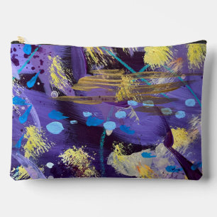 Pochette À Accessoires Art abstrait vif, violet, bleu et or