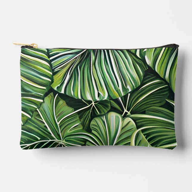 Pochette À Accessoires Art de feuilles tropicales vertes (Recto)