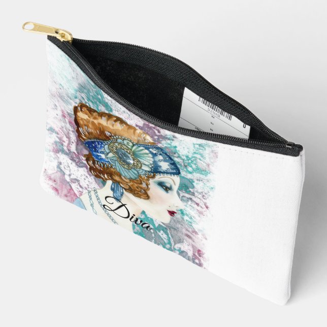 Pochette À Accessoires Art Déco Années Mode Diva Aquarelle Art (Ouvrir)