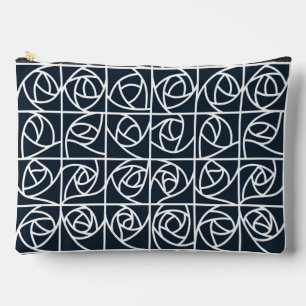 Pochette À Accessoires Art Déco Rose Carrés Stylisé Floral bleu marine